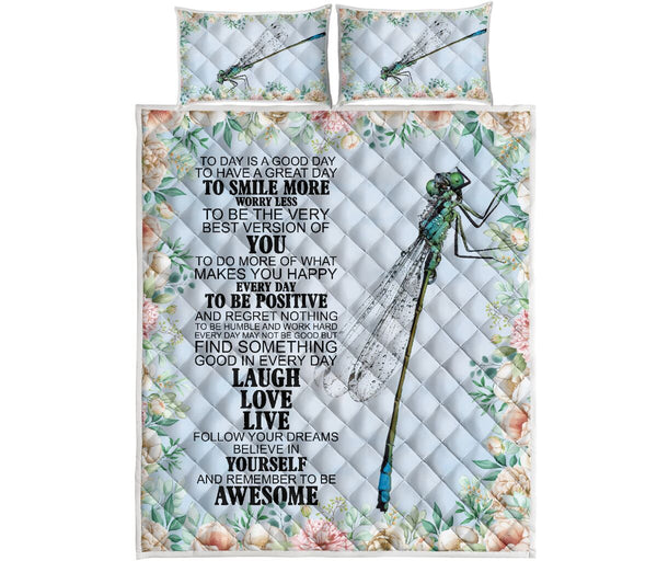 Dragonfly Laugh Love Live Funny Flower Art Quilt Bed Set - Love Quilt Bedding Set