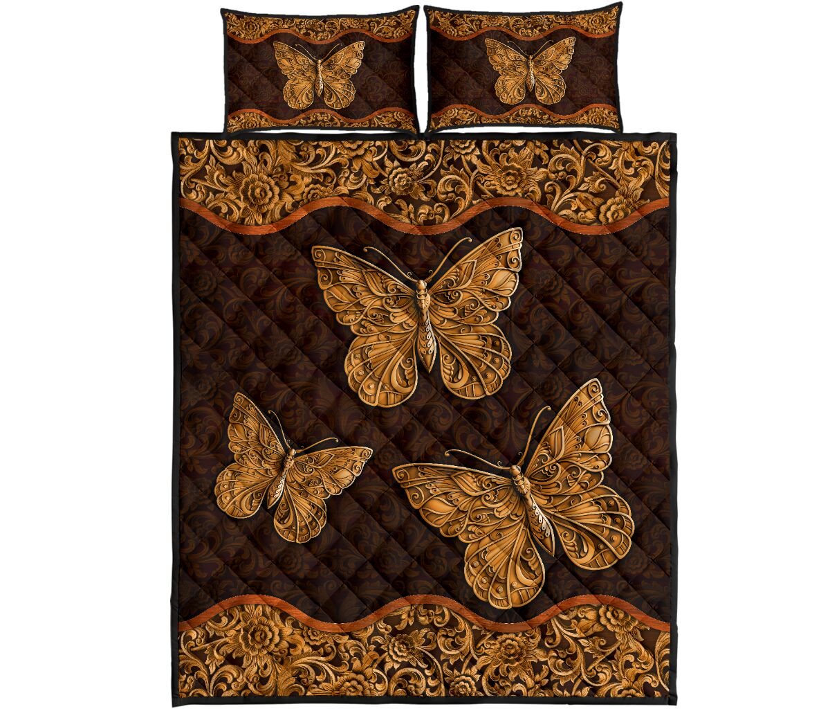 Butterfly Wood Carving Quilt Bed Set - Love Quilt Bedding Set