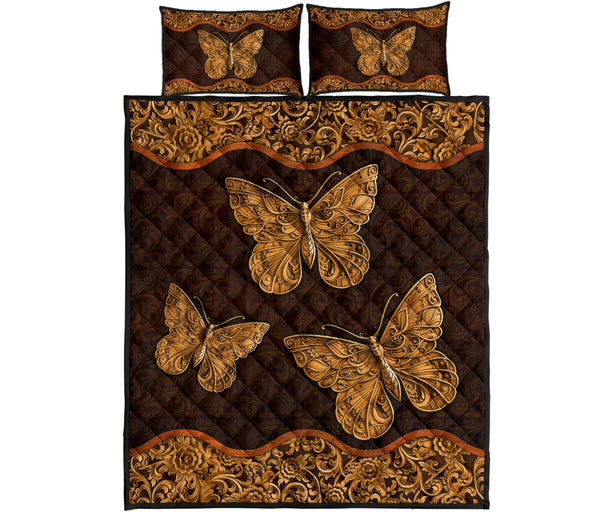 Butterfly Wood Carving Quilt Bed Set - Love Quilt Bedding Set