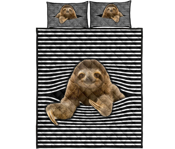 Sloth Streaky Style Quilt Bed Set - Love Quilt Bedding Set