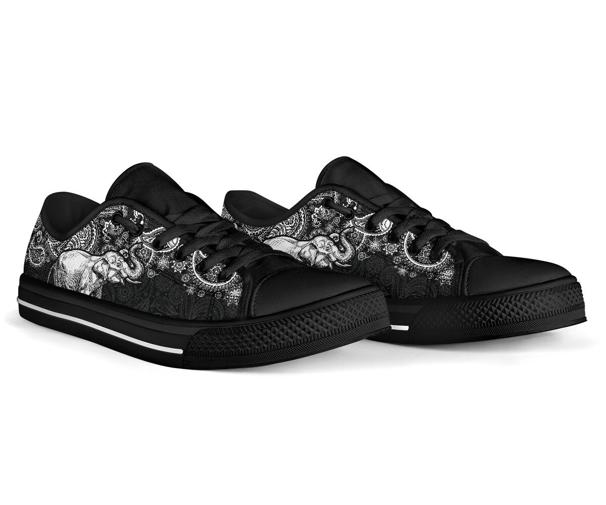Elephant Paisley Black White Low Top  Black Shoes
