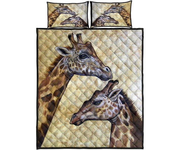 Giraffe Watercolor Art Style Quilt Bed Set - Love Quilt Bedding Set