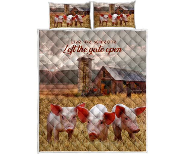 Farmer Pig Field Quilt Bed Set - Love Quilt Bedding Set