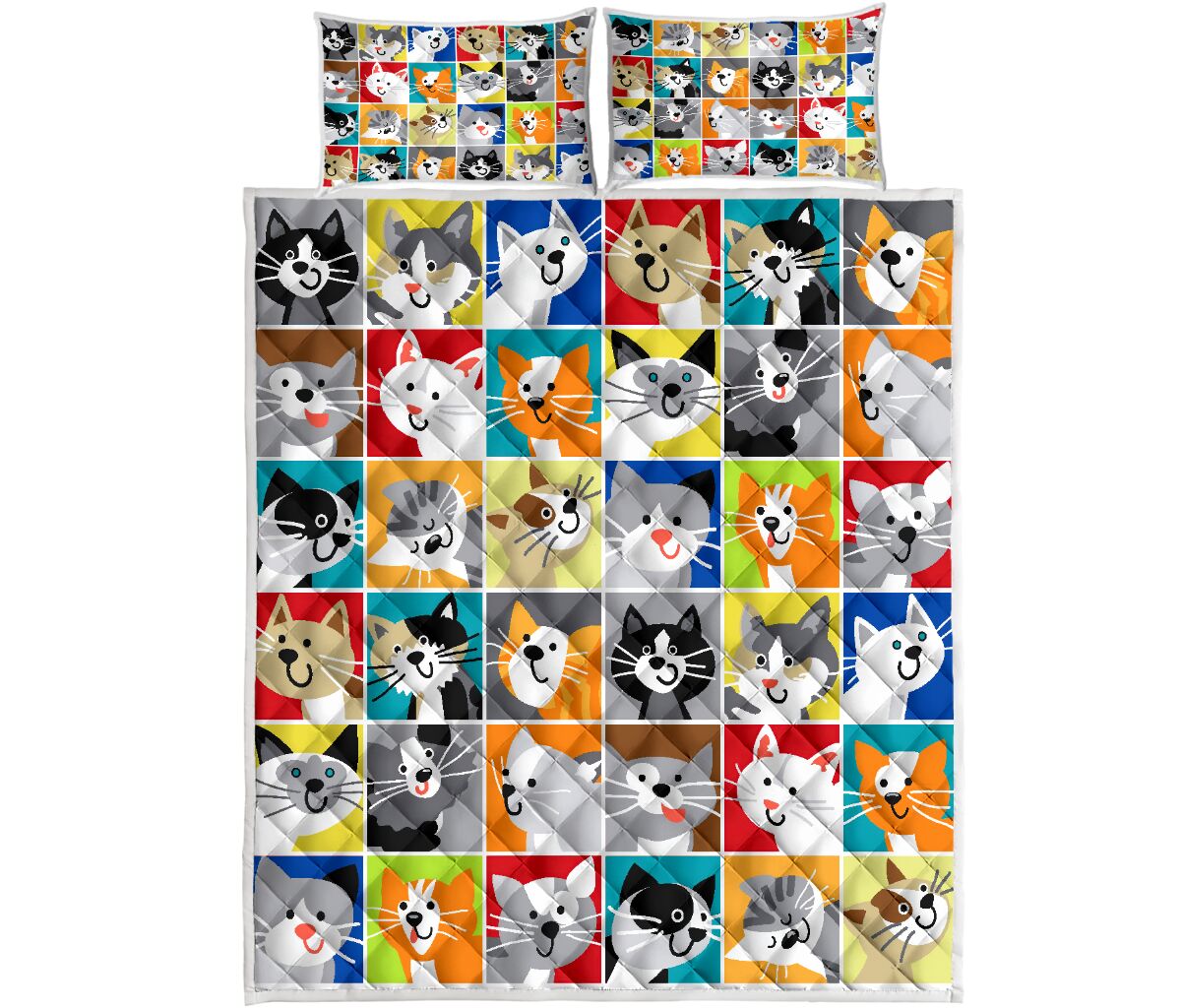 Cats Pattern Style Quilt Bed Set - Love Quilt Bedding Set
