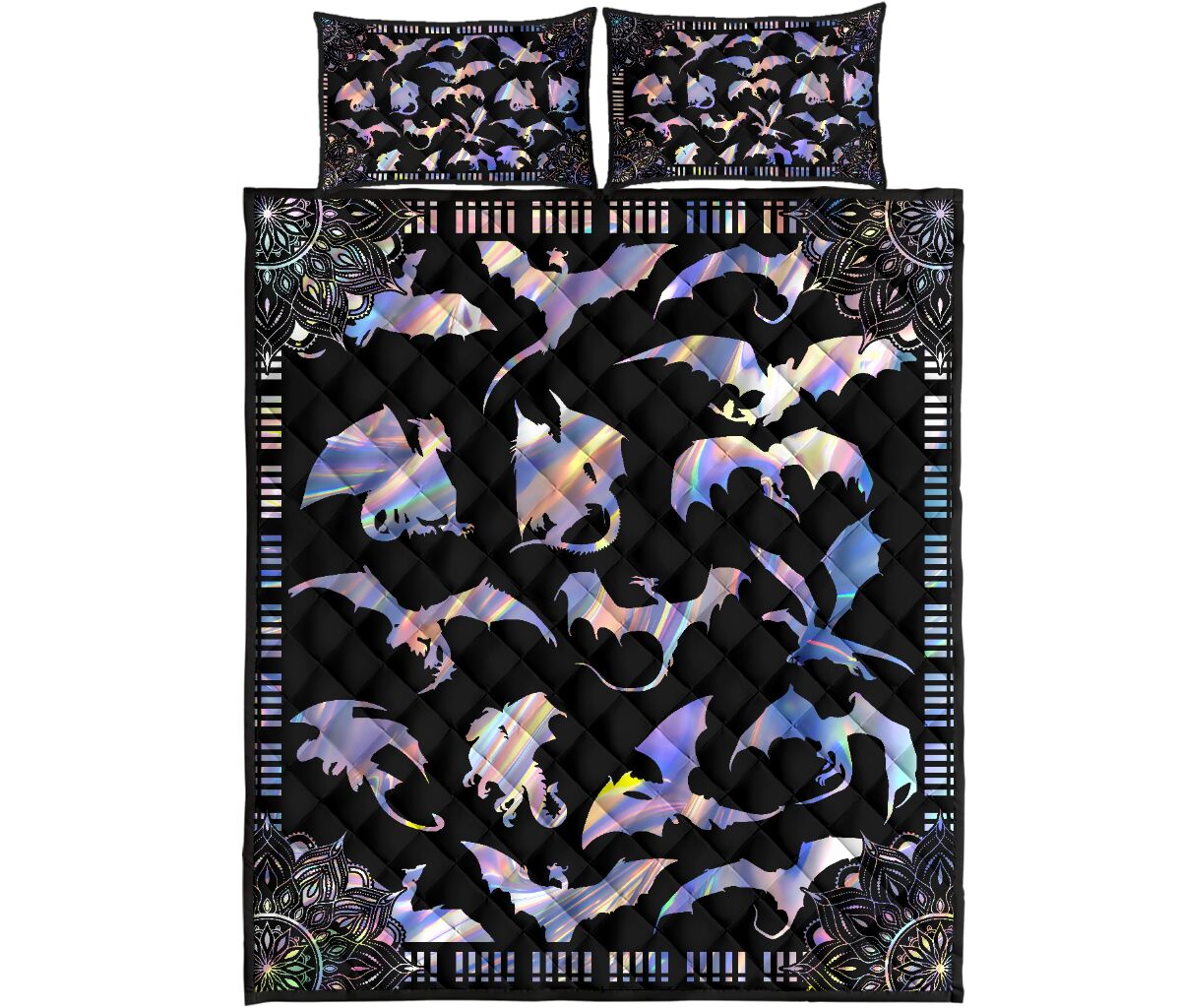 Dragon Hologram Style Quilt Bed Set - Love Quilt Bedding Set