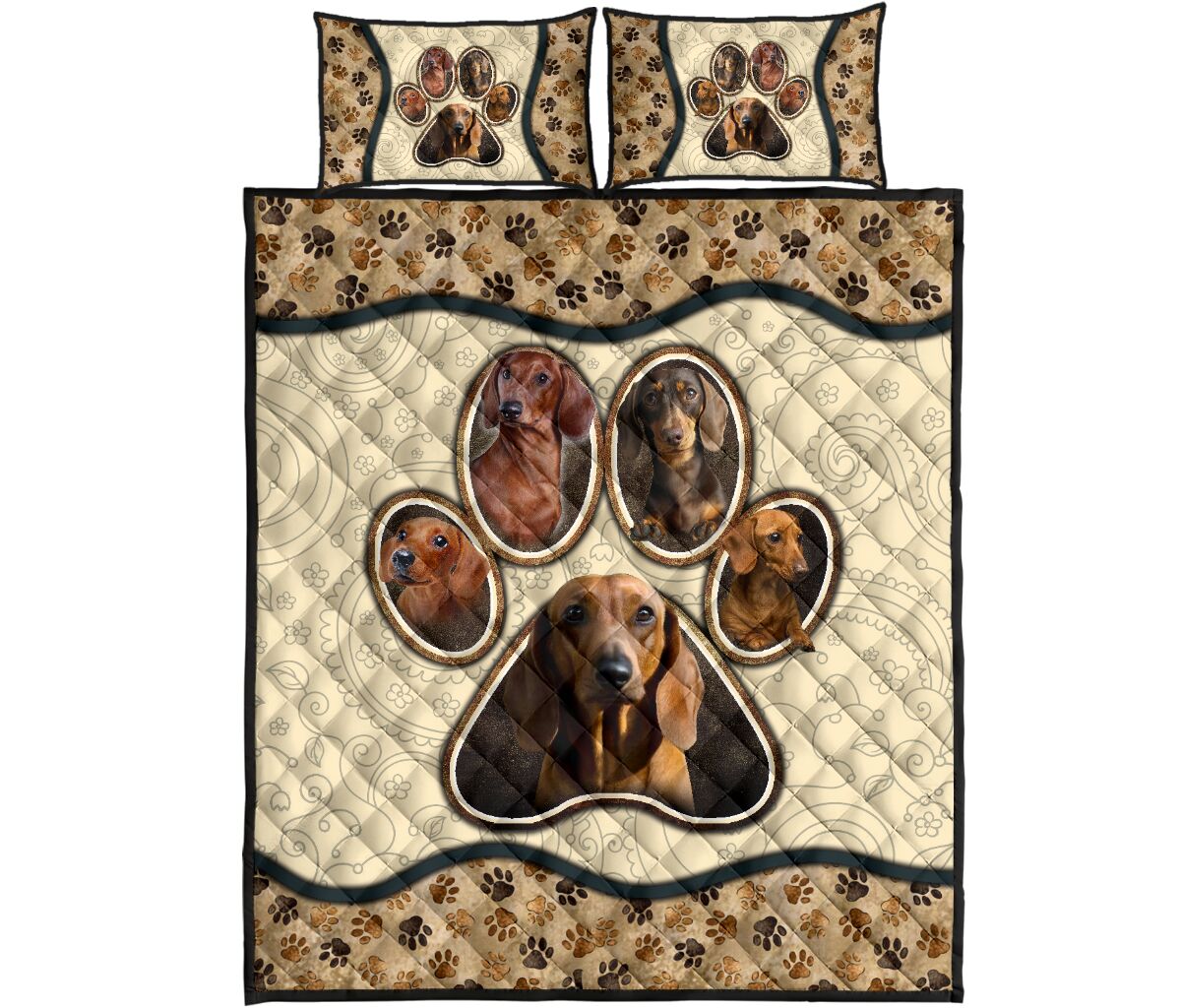 Dachshund Paw Vintage - Bed Set - Love Quilt Bedding Set
