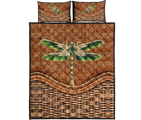 Dragonfly Bamboo Basket Style Quilt Bed Set - Love Quilt Bedding Set