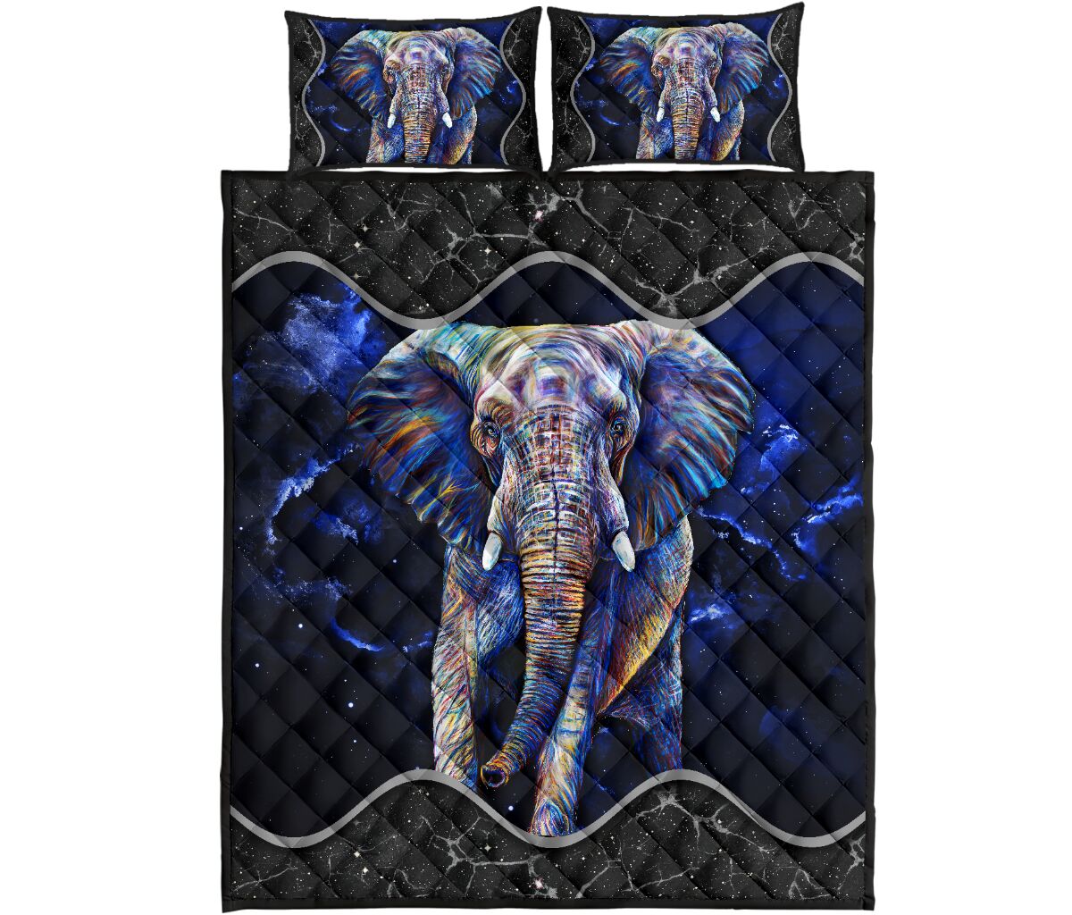 Elephant Galaxy Style Quilt Bed Set - Love Quilt Bedding Set