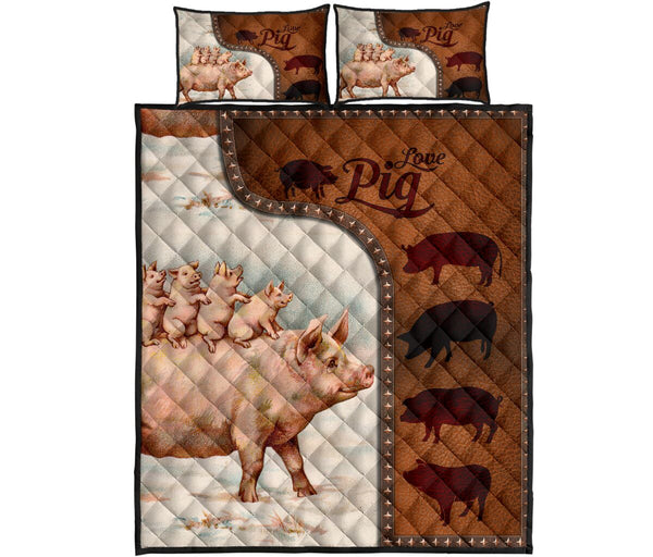 Pig Art Leather Style Quilt Bed Set - Love Quilt Bedding Set