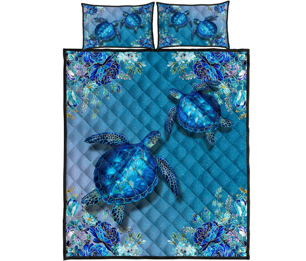 Turtle Galaxy Floral Quilt Bed Set - Love Quilt Bedding Set