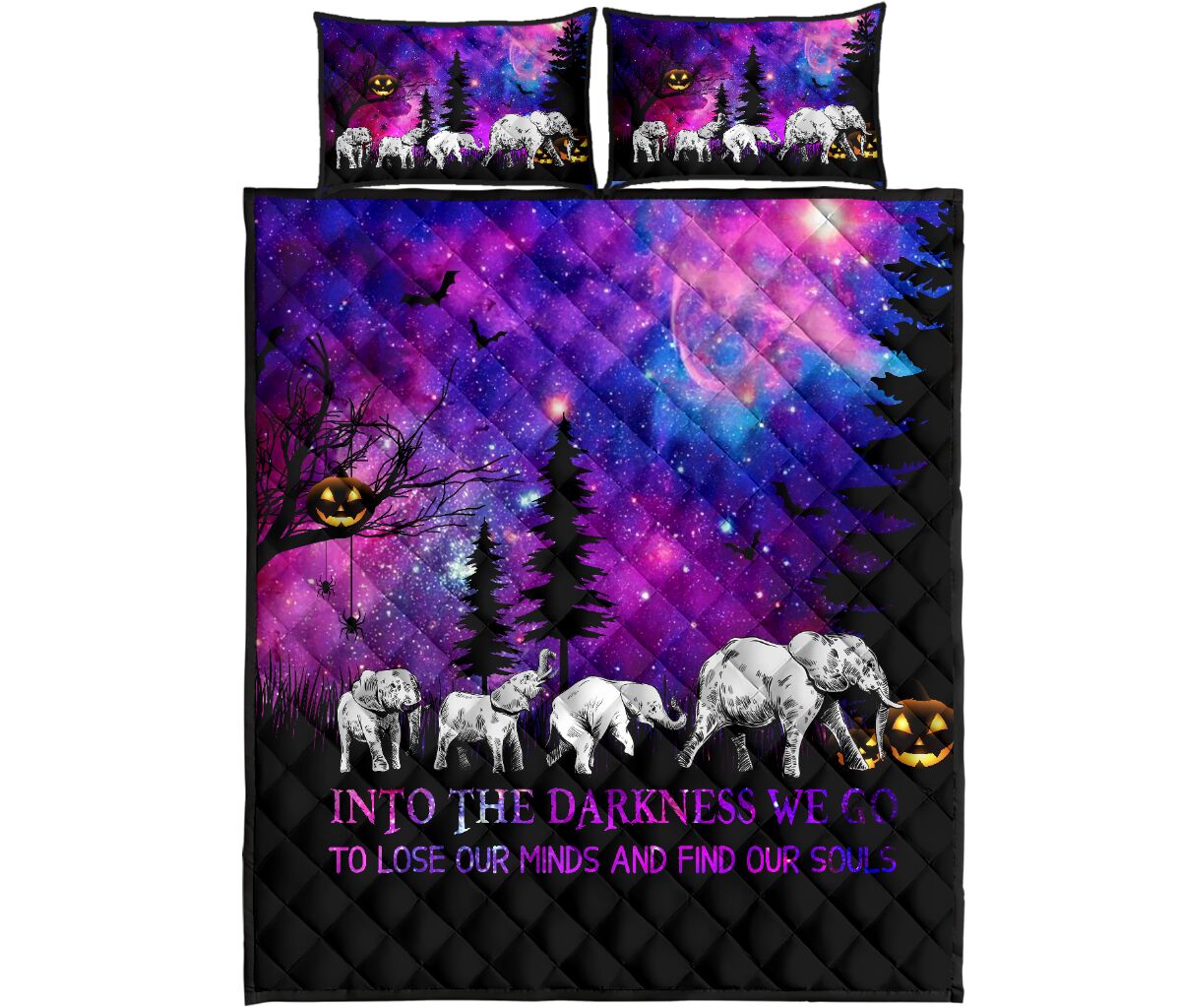 Elephant Into The Darkness We Go Halloween Quilt Bed Set - Love Quilt Bedding Set