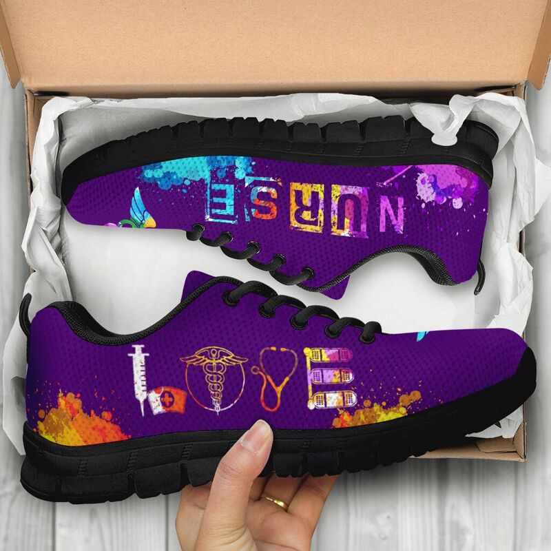 Love Nurse- Purple Sneakers, Running Shoes, Shoes For Women, Shoes For Men, Custom Shoes, L- Love Sneakers