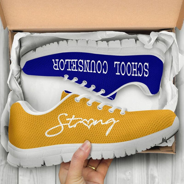 School Counselor Strong Navy  Blue Gold Kd Sneakers, Runni- Love Sneakers