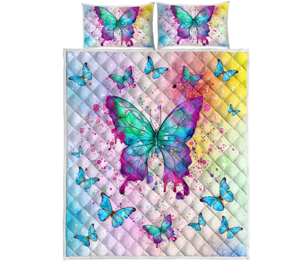 Butterfly Color- Quilt Bed Set - Love Quilt Bedding Set