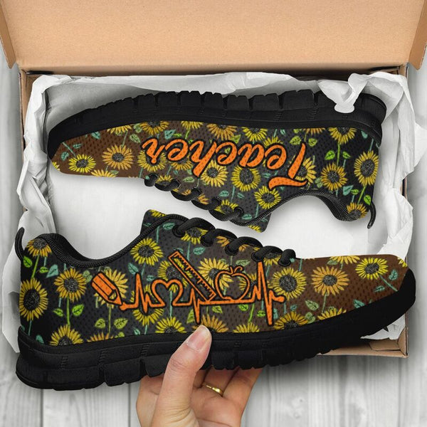 Teacher Sunflower Pattern Black Kd Sneakers, Running Shoes, Shoes For Women, Shoes For Men, - Love Sneakers