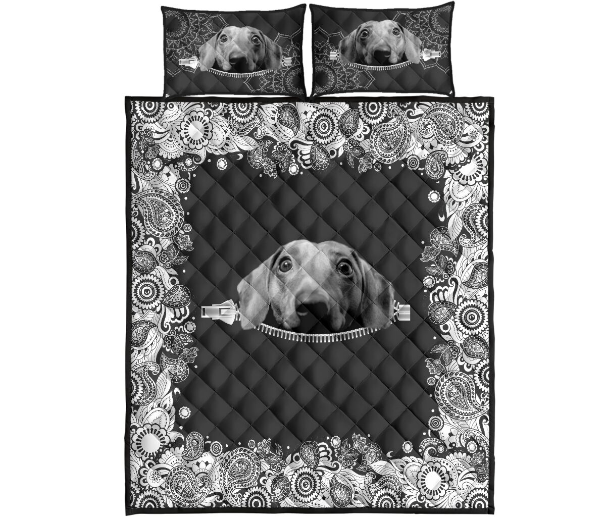 Dachshund Zipper Floral - Bed Set - Love Quilt Bedding Set
