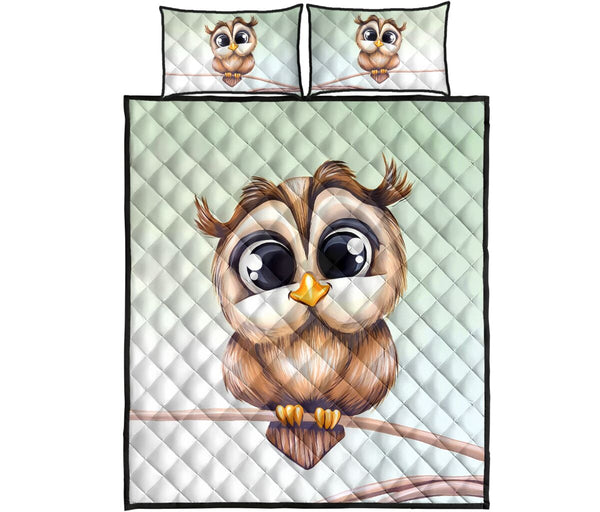 Owl Drawing Quilt Bed Set - Love Quilt Bedding Set