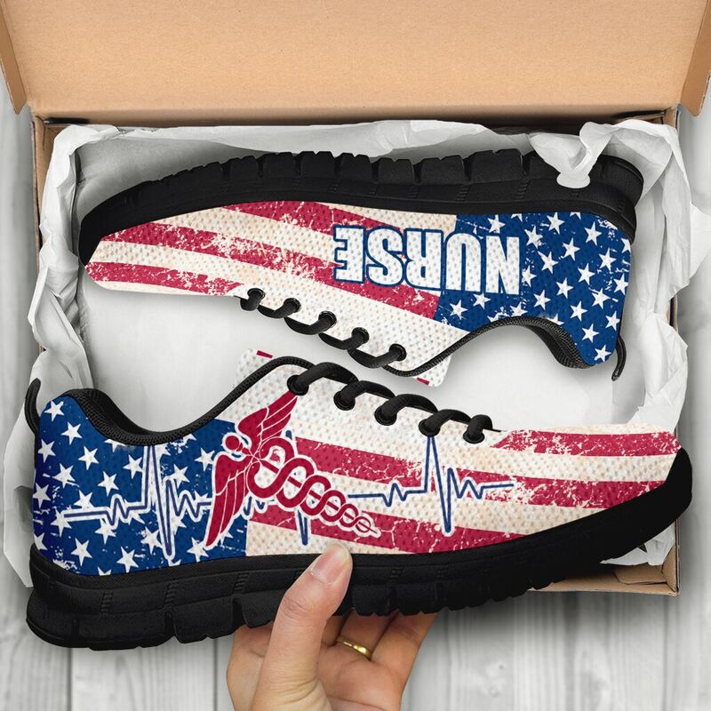 Nurse Usa Flag 2 Shoes Sneakers, Running Shoes, Shoes For Women, Shoes For Men, Custom Shoes- Love Sneakers