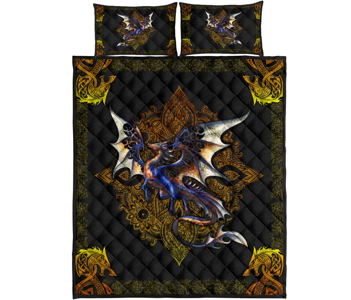 Dragon Floral Style Quilt Bed Set - Love Quilt Bedding Set