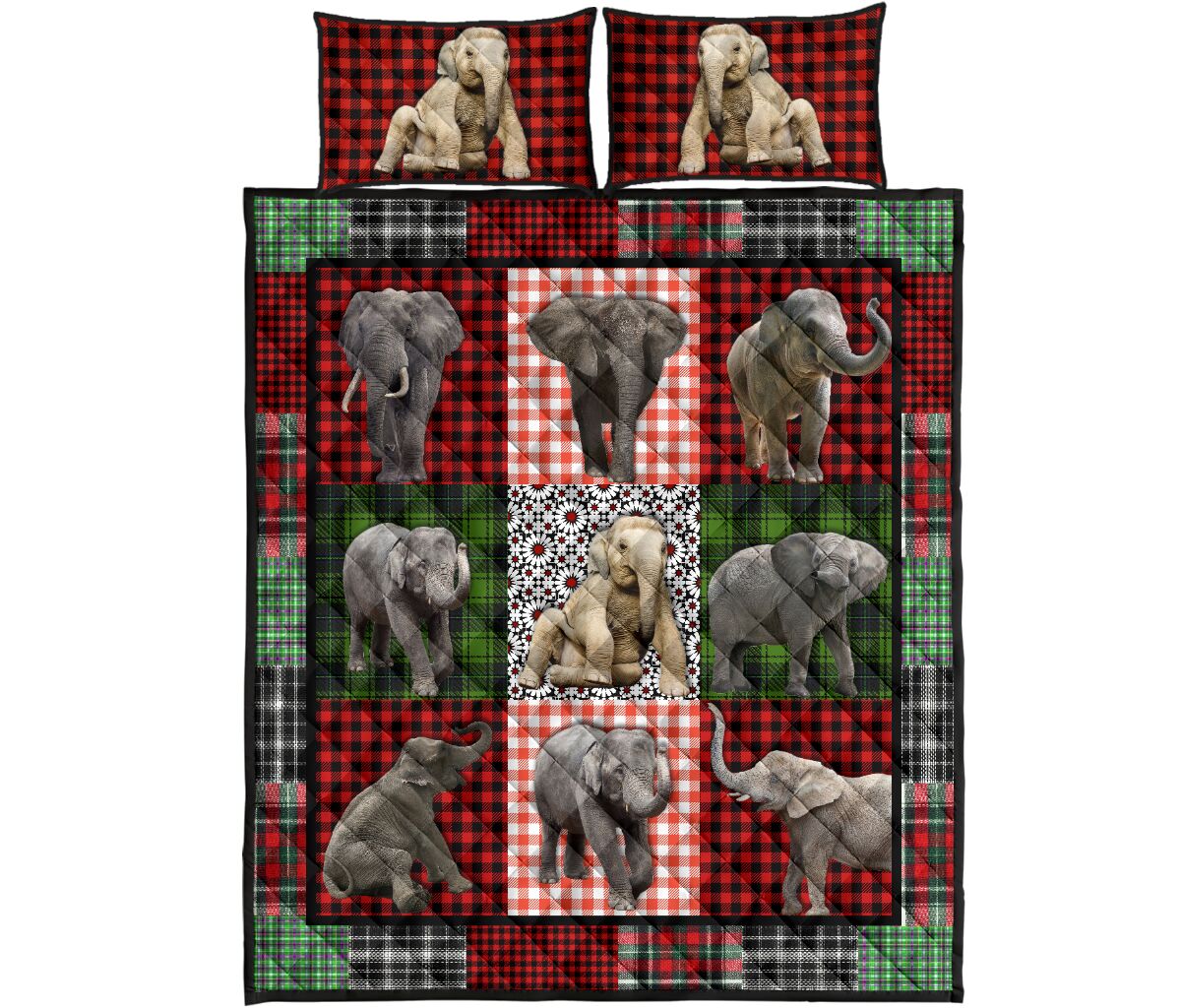 Elephant Fabric Style Quilt Bed Set - Love Quilt Bedding Set