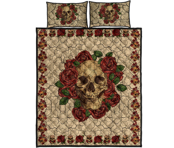 Rose - Skull - Quilt Bed Set 39 - Love Quilt Bedding Set