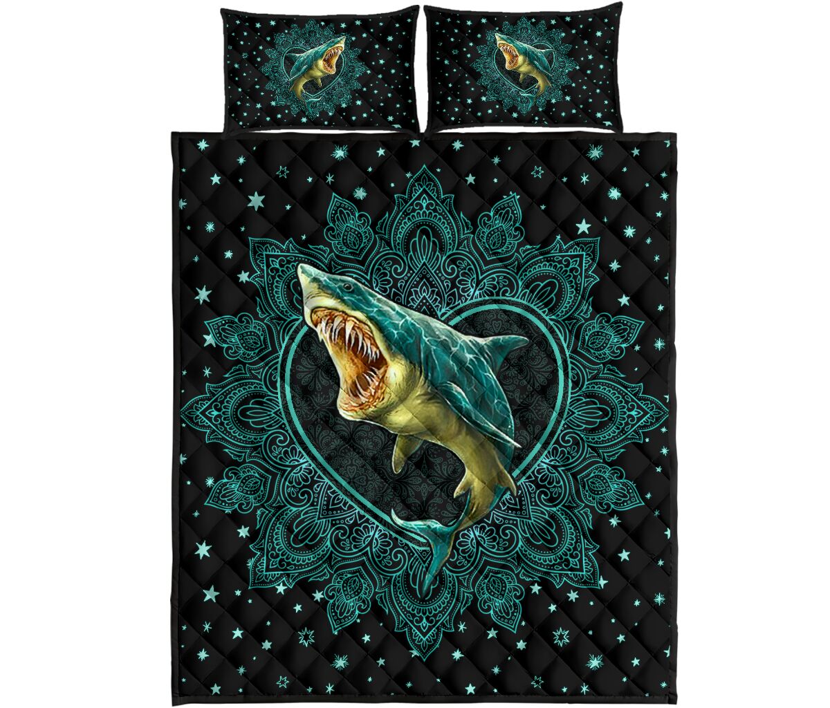Shark Mandala Gold Art Style Quilt Bed Set - Love Quilt Bedding Set