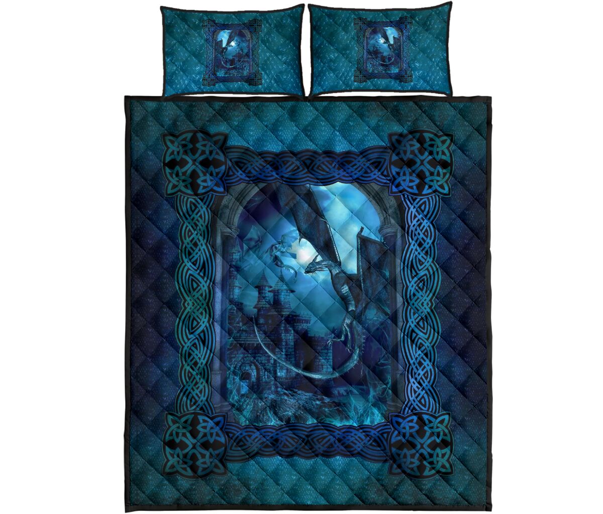 Dragon Blue Skin Mandala Style Quilt Bed Set - Love Quilt Bedding Set