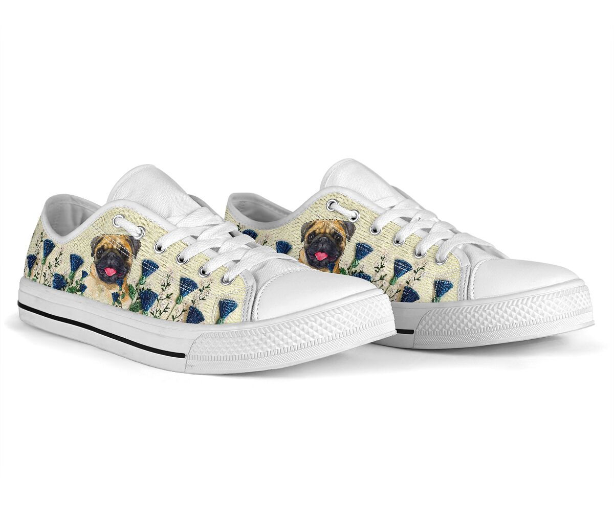 Pug Flower Embroider - Low TopShoe - Love Love Top Shoes