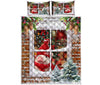 Pig Snow Christmas Window Art Style Quilt Bed Set- Love Quilt Bedding Set