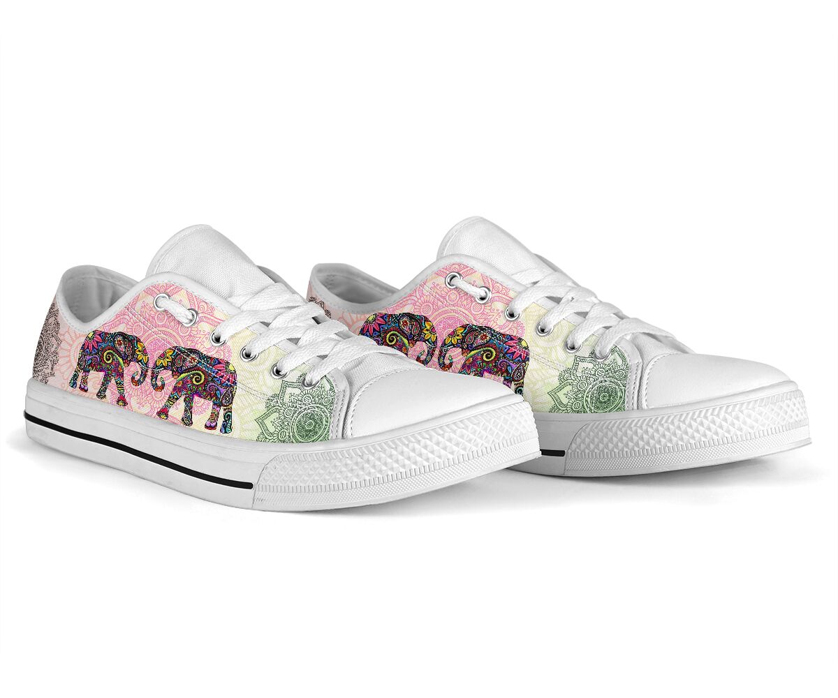 Elephant Mandala Flower Color Low Top Shoes