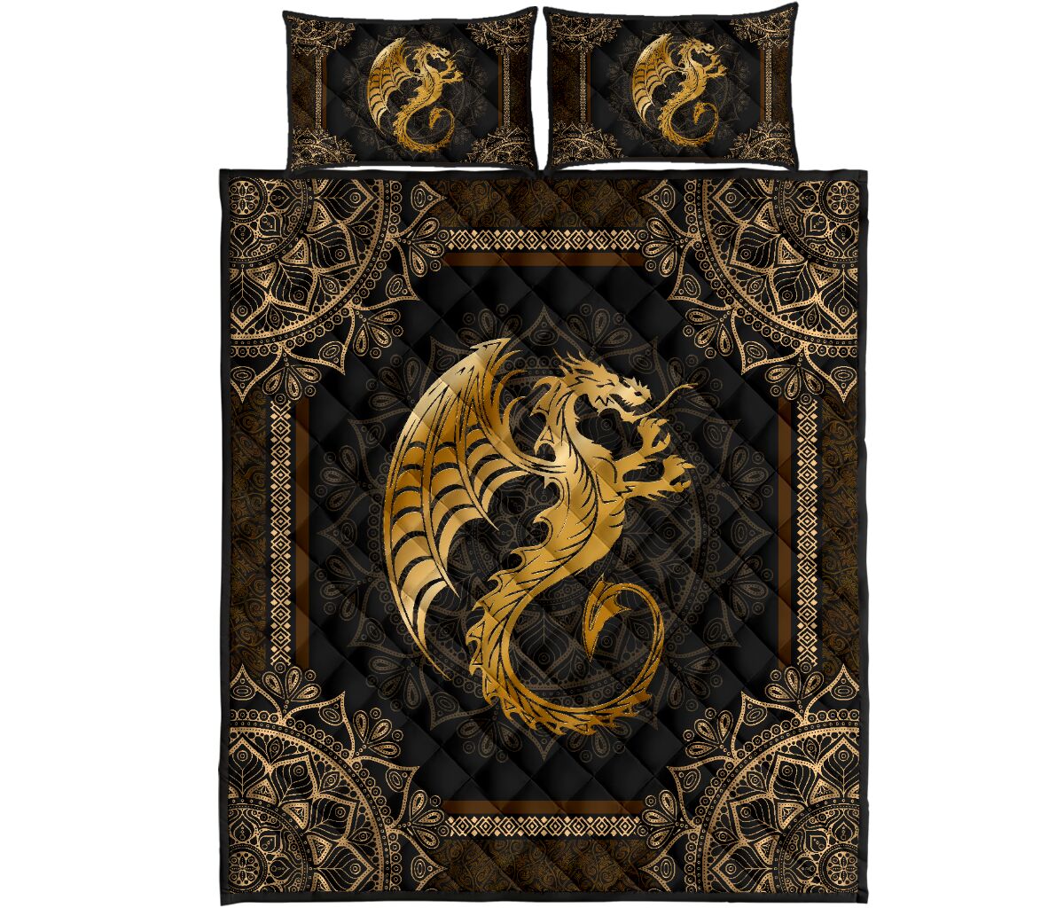 Dragon Mandala Gold Style Quilt Bed Set - Love Quilt Bedding Set