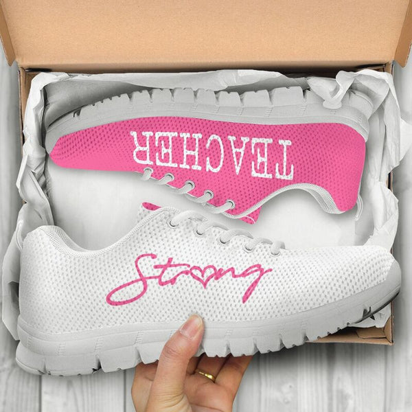 Teacher Strong Pink White Sneakers, Running Shoes, Shoes For Women, Shoes For Men, Custom Sh- Love Sneakers