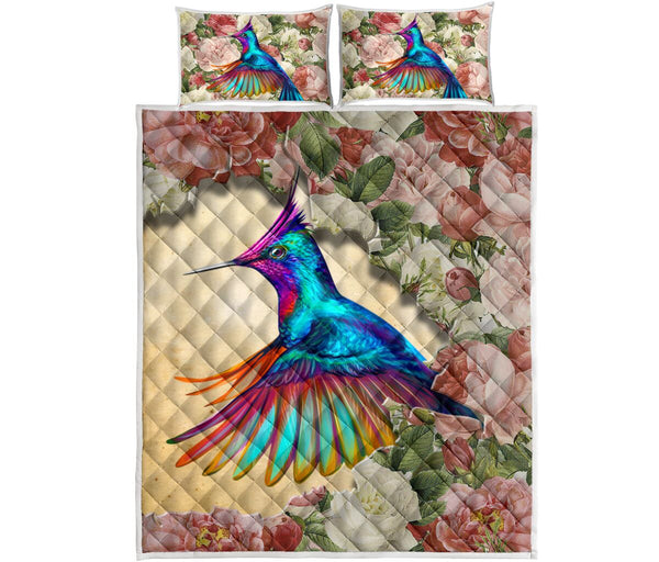 Hummingbird Flower Tear Quilt Bed Set - Love Quilt Bedding Set