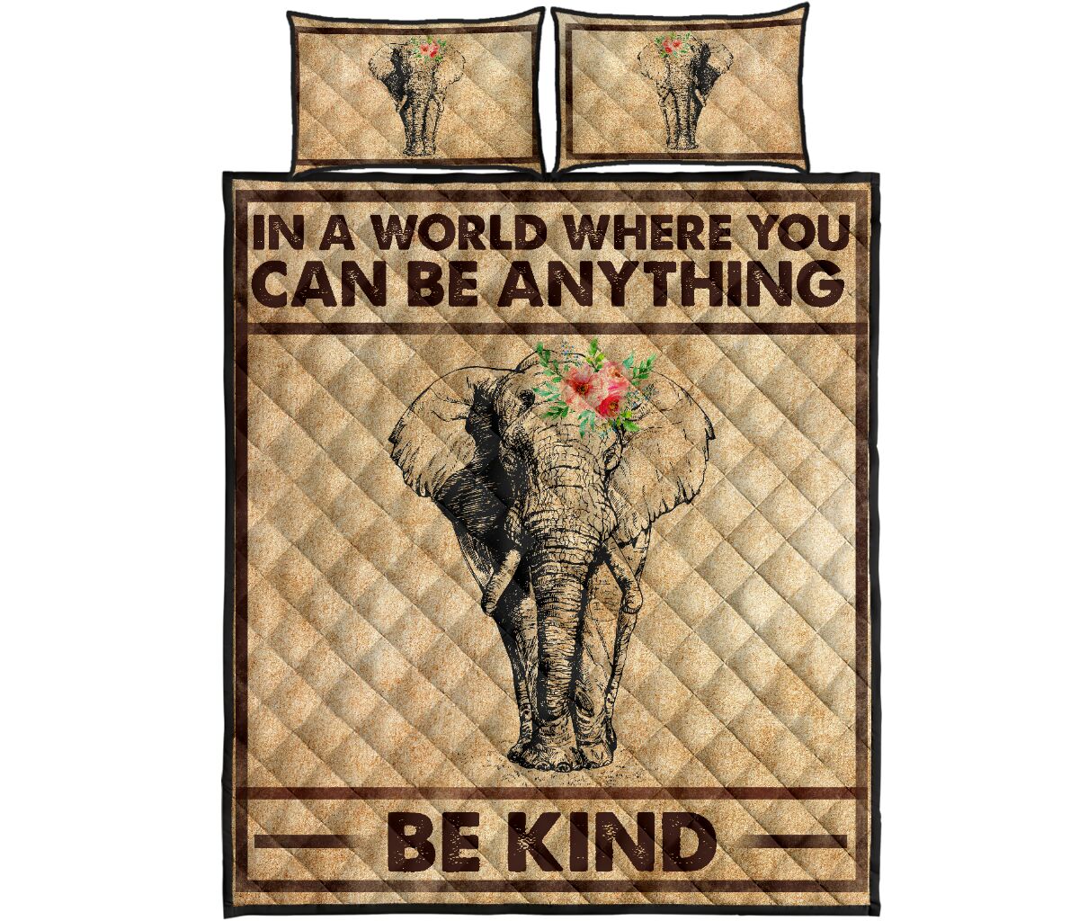 Elephant Pen Art Style Quilt Bed Set - Love Quilt Bedding Set