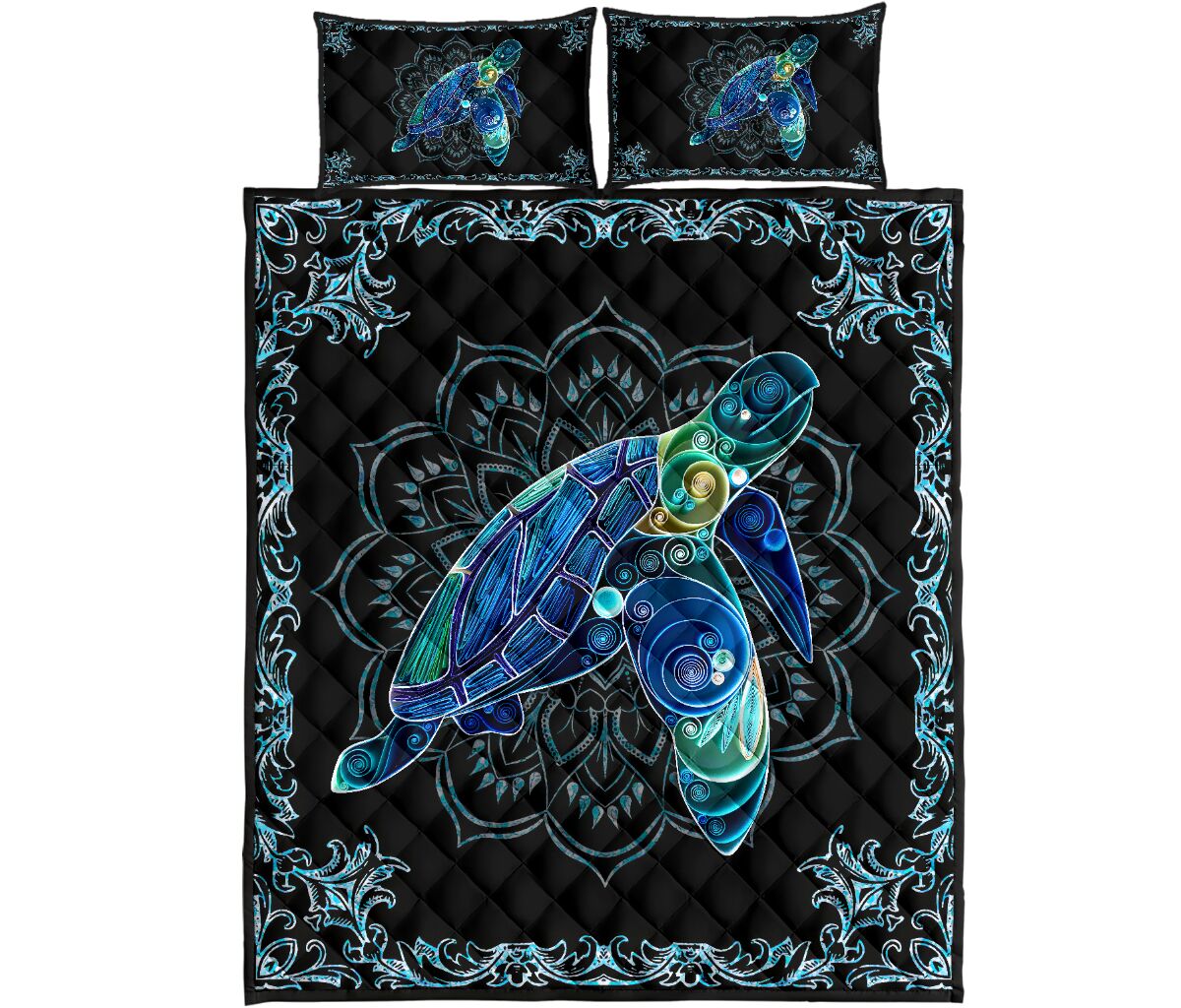 Turtle Paper Mandala Style Quilt Bed Set- Love Quilt Bedding Set