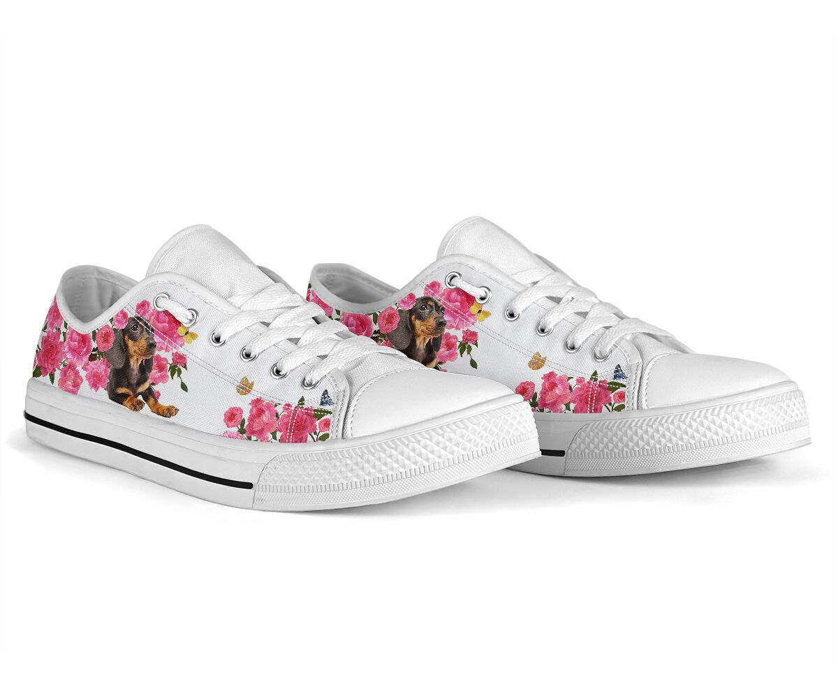 Dachshund And Flowers - Low Top Shoe - Love Love Top Shoes