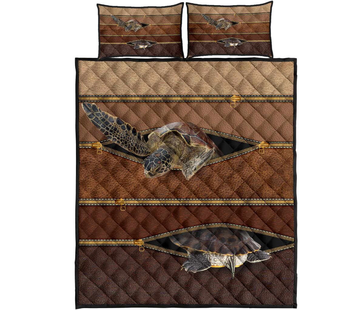 Turtle Zipper Leather Quilt Bed Set - Love Quilt Bedding Set