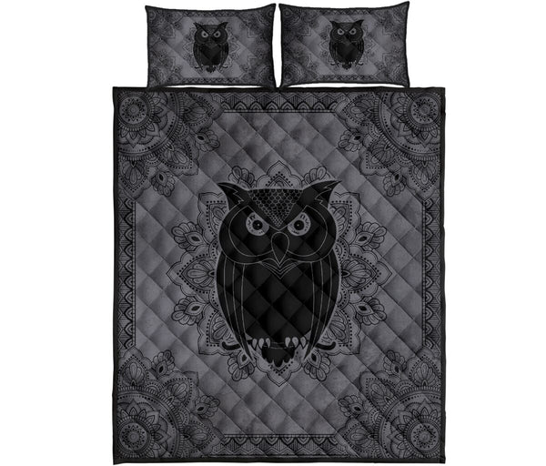 Owl Mandala Grey Quilt Bed Set - Love Quilt Bedding Set