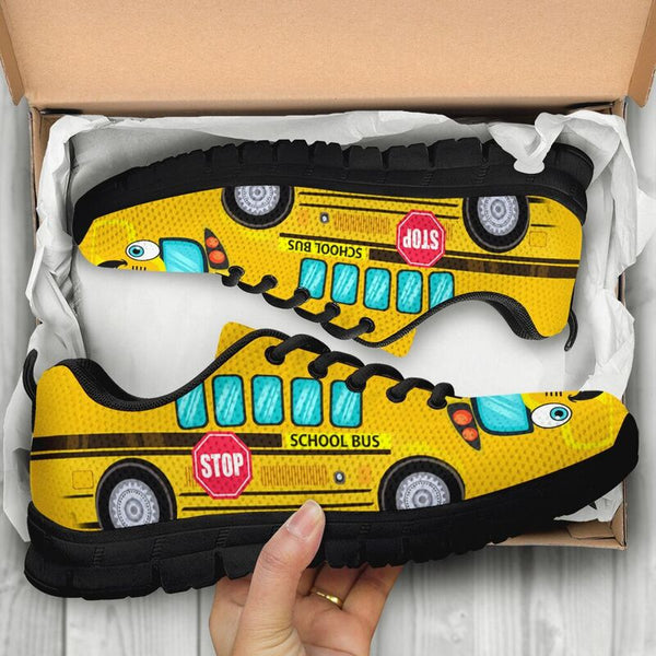 School Bus Cartoon Sneakers, Runni- Love Sneakers
