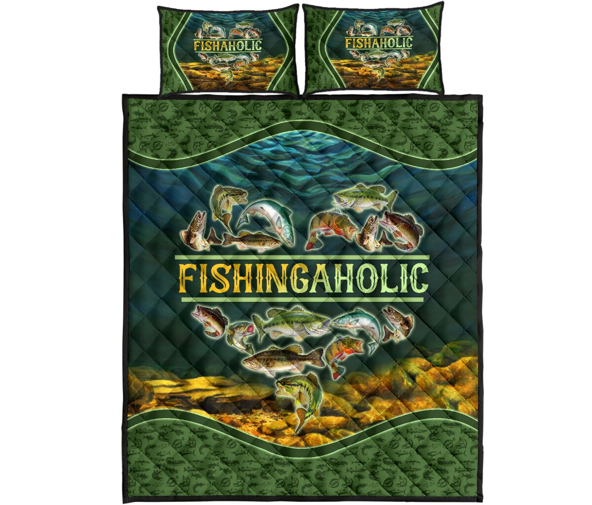 Fish - Fishaholic - Aholic - Quilt Bed Set 64 - Love Quilt Bedding Set