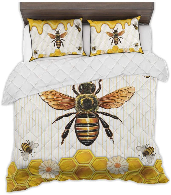 Bee With Honey Flower QBS Decoration Quilt Bedding Set Twin/Queen/King Size Bedding