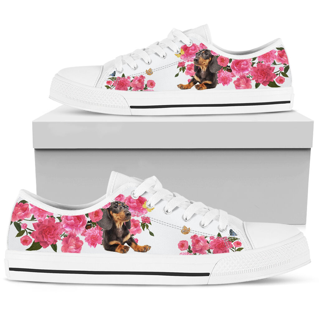 Dachshund And Flowers - Low Top Shoe - Love Love Top Shoes
