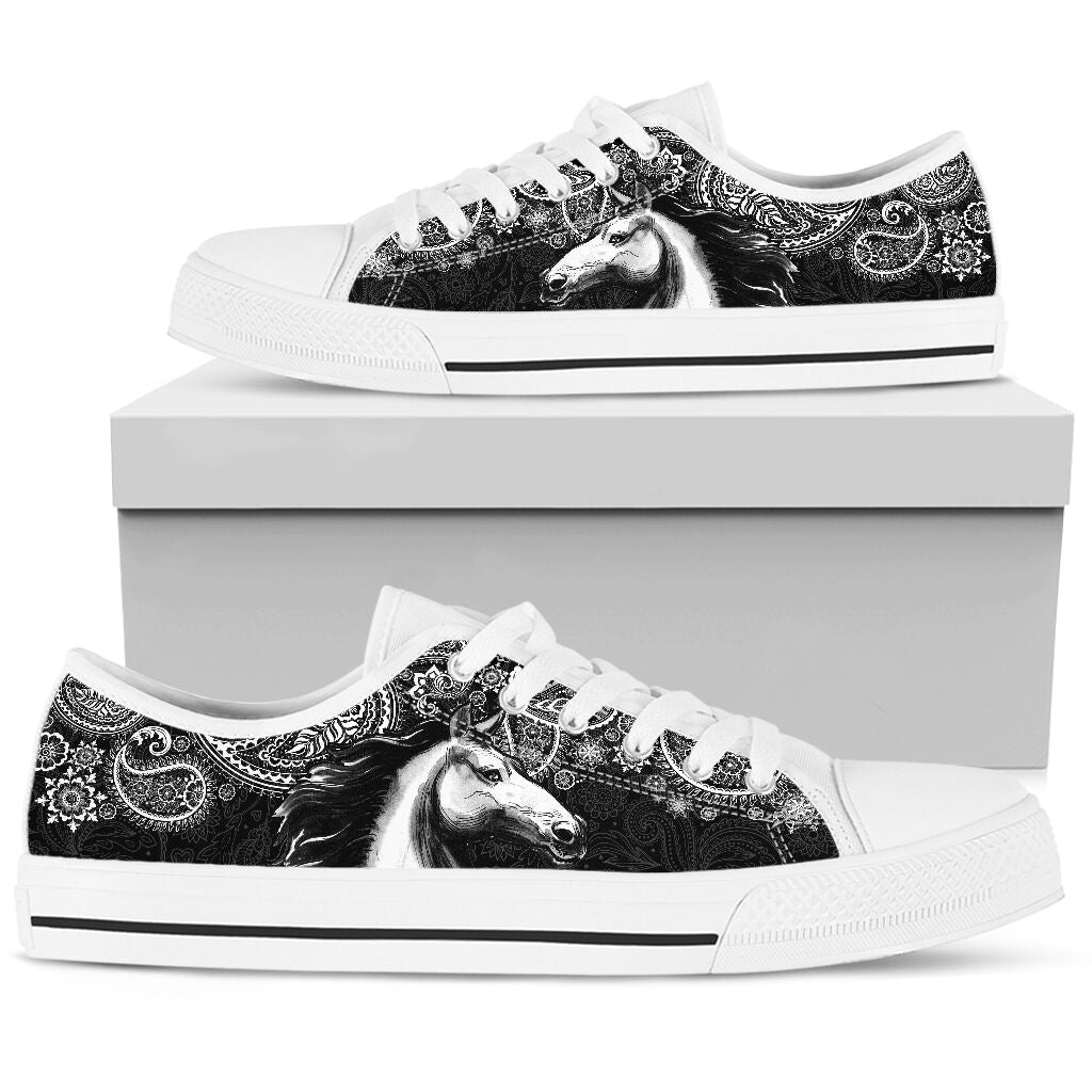 Horse Paisley Black White Low Top  2 Shoes
