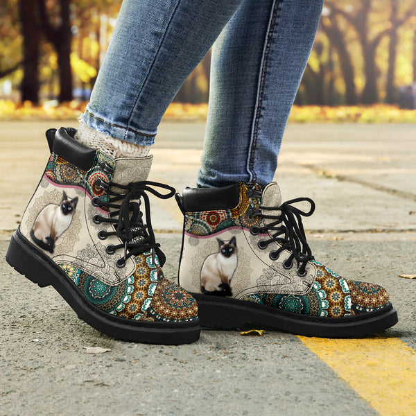 Siamese Cat - Vintage Mandala Asboot Sky - Love All Season Boots