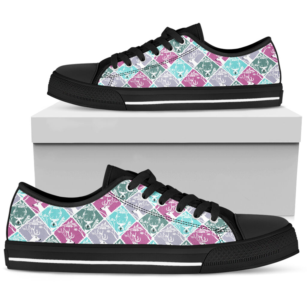 Deer Daily Pattern Black Low Top Shoes