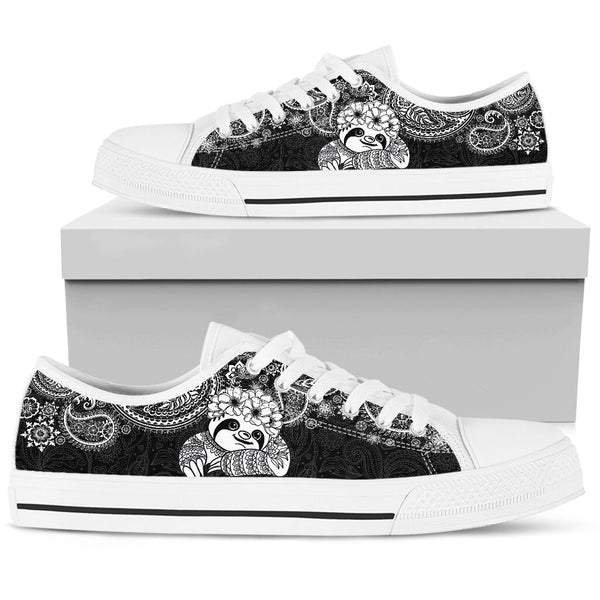 Sloth Paisley Black White Low Top Shoes