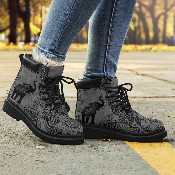 Elephant Mandala Edition Gray Boots Sky - Love All Season Boots