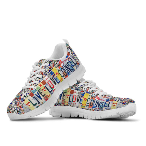 School Counselor Live Love License Plates Sneakers, Runni- Love Sneakers