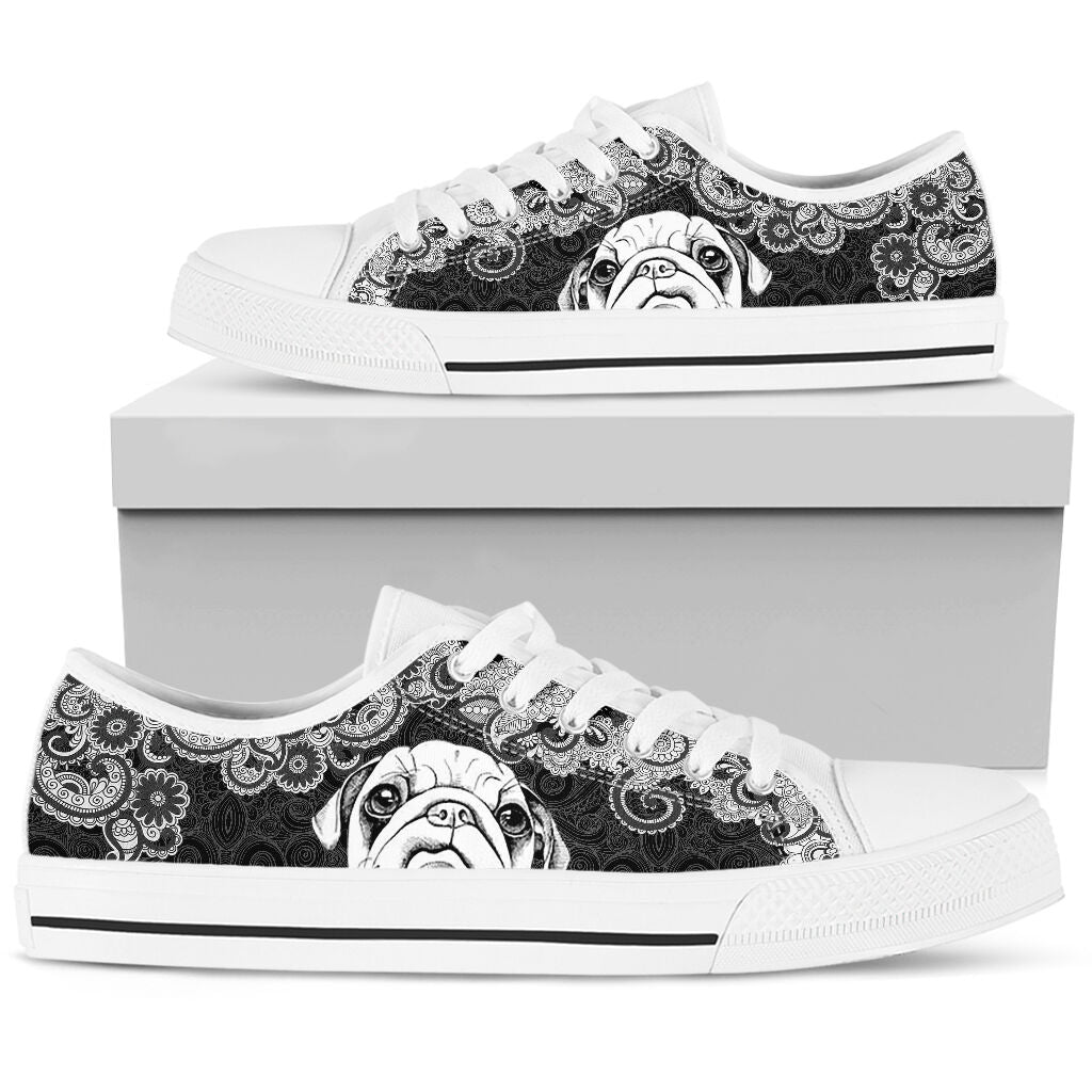 Pug Mandala White - Low Top Shoe - Love Love Top Shoes