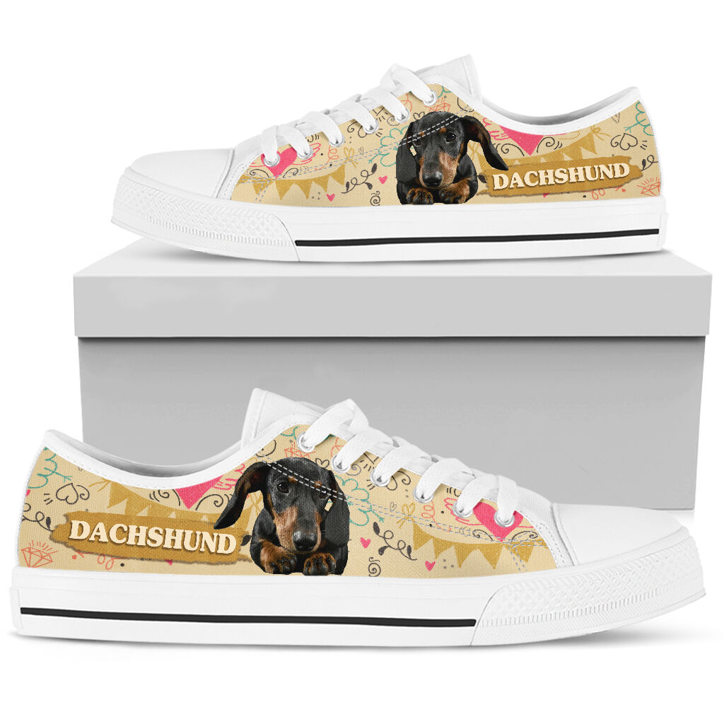 Dachshund In Drawing Background - Low Top Shoe - Love Love Top Shoes